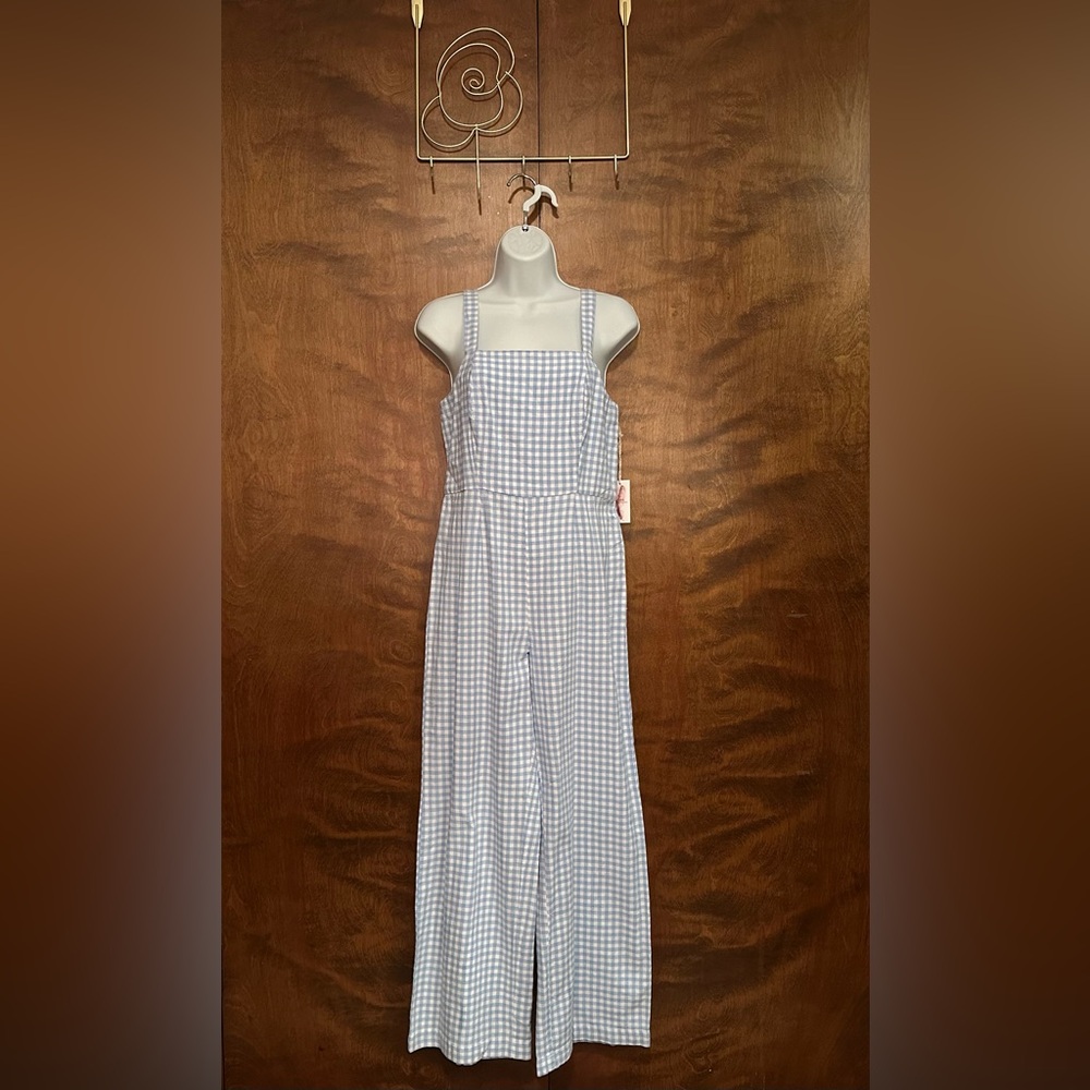 Jessica Simpson Sleeveless Full Length Jumpsuit Womens M Blue & White Gingham